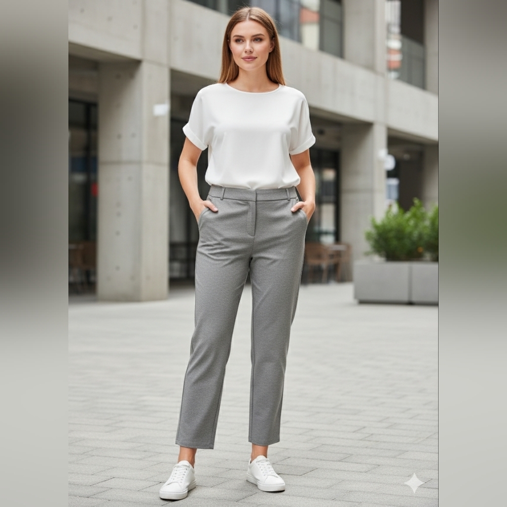 ​NWT iChosy Grey Cropped Trousers Slacks High Rise Pants Size 18